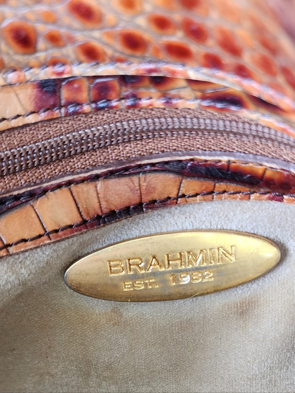 Brahmin Tan and Brown Crocodile-Embossed Satchel - Picture 9 of 15